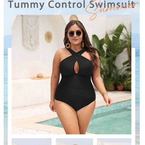 DACI - XL Raging Red Keyhole Criss Cross Halter Swimsuit - Picture 8 of 8